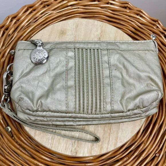 Kipling Metallic Silver Gray Wristlet Wallet Zip Travel Wallet Bag - Picture 8 of 8